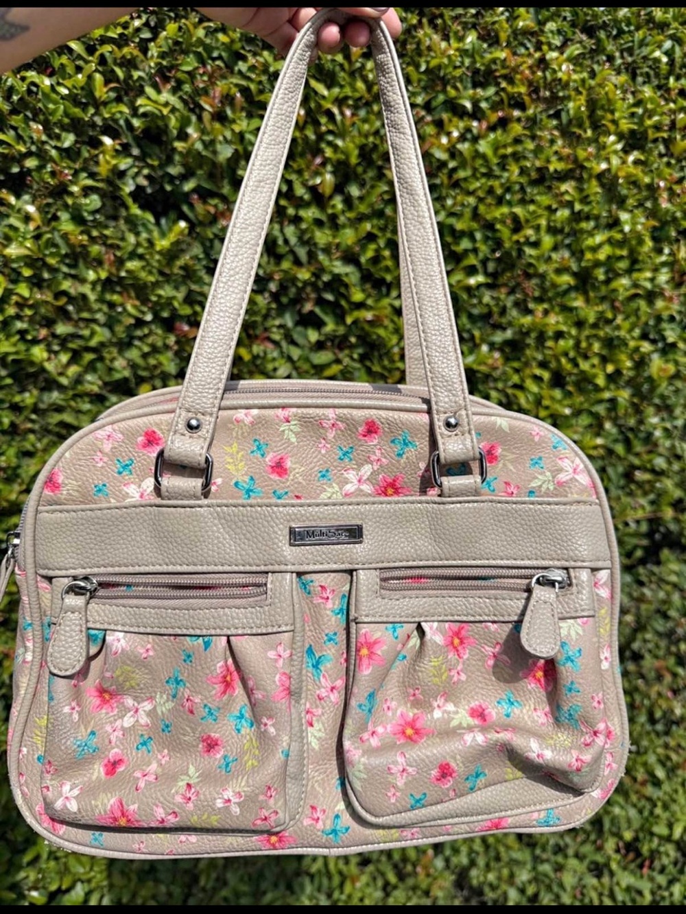 Melie Bianco Beige Floral-Print Shoulder Bag